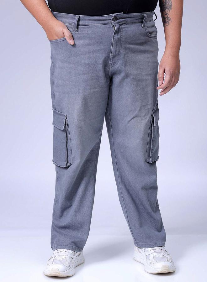 Take Two Plus Size Men Light Wash Grey Cargo Jeans By Hardsoda - Image 1