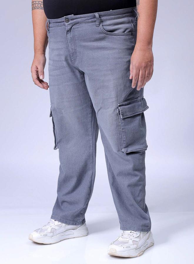 Take Two Plus Size Men Light Wash Grey Cargo Jeans By Hardsoda - Image 2