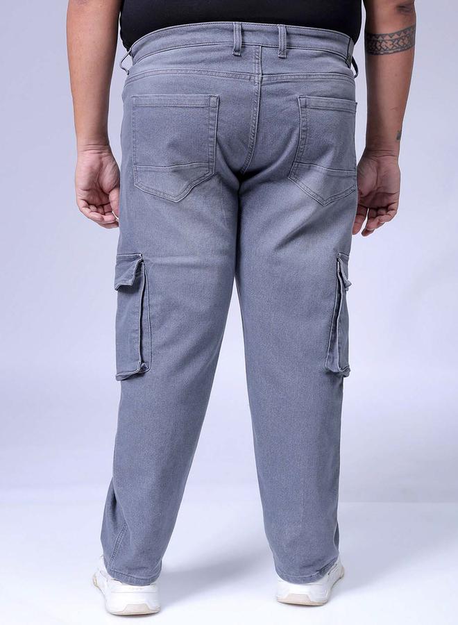 Take Two Plus Size Men Light Wash Grey Cargo Jeans By Hardsoda - Image 4