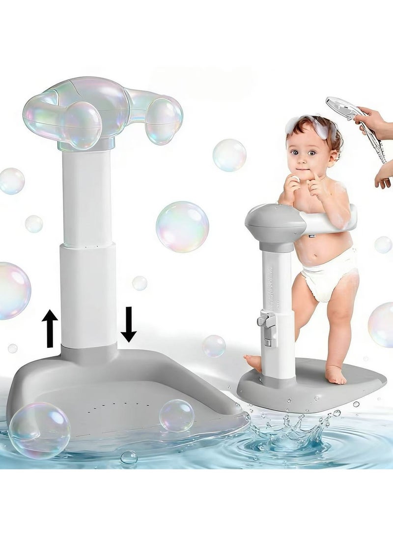 HPMY Baby Bath Support, Infant Bathtub Seat with Backrest, Adjustable Newborn Bathing Chair for Safe & Comfortable Bath Time - Gray - Image 1