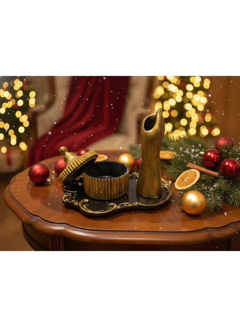 A luxurious decorative candle holder in gold and black with a storage box – the perfect decorative piece for Christmas and New Year's celebrations. - Image 1