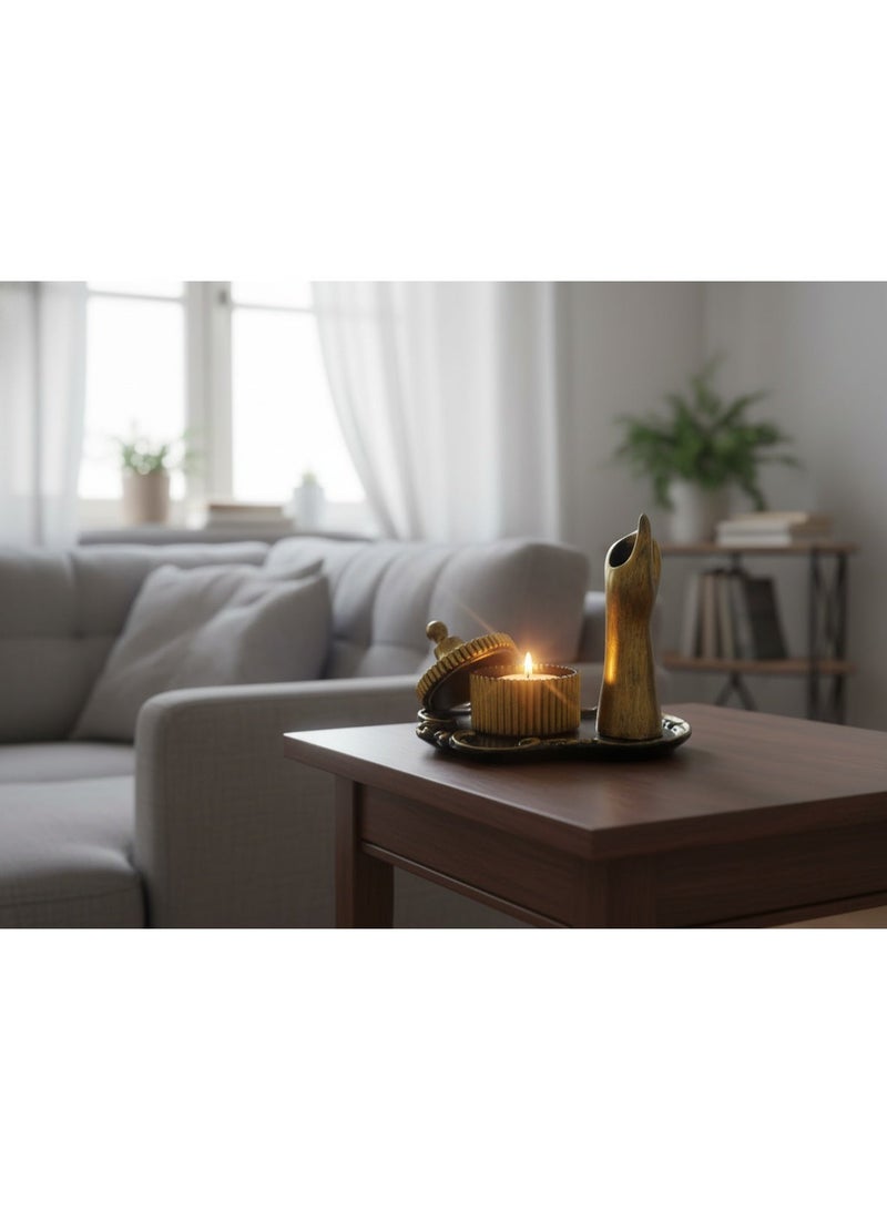 A luxurious decorative candle holder in gold and black with a storage box – the perfect decorative piece for Christmas and New Year's celebrations. - Image 3