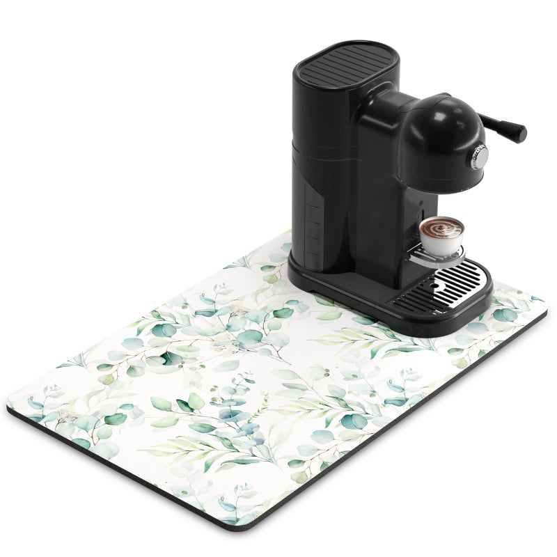 Rnivvi Coffee Mat, 12" x 19" Cute Minimalism Design Coffee Bar Mats for Espresso Machine Station Accessories and Organizer, Hide Stain Rubber Backed Absorbent Dish Drying Pad for Kitchen Counter,White - Image 1