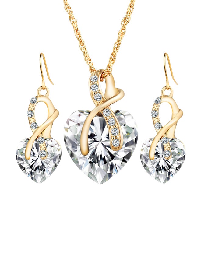 Heart-Shaped Artificial Earrings And Necklace