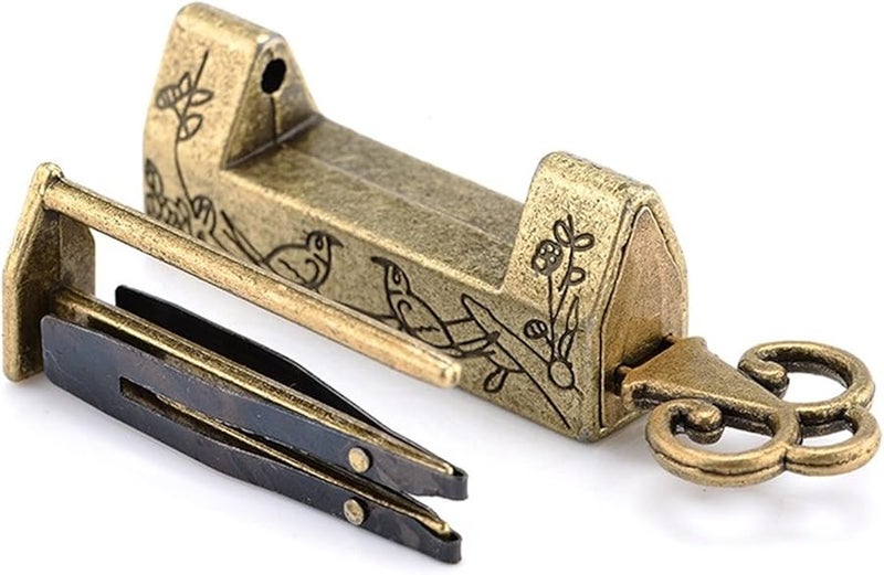 Vintage Zinc Alloy Antique Padlock With Wooden Box For Suitcase Drawer Jewelry - Image 2