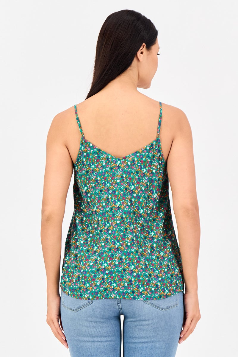 promod Women V-Neck Sleeveless Floral Print Tank Top, Multicolor - Image 2