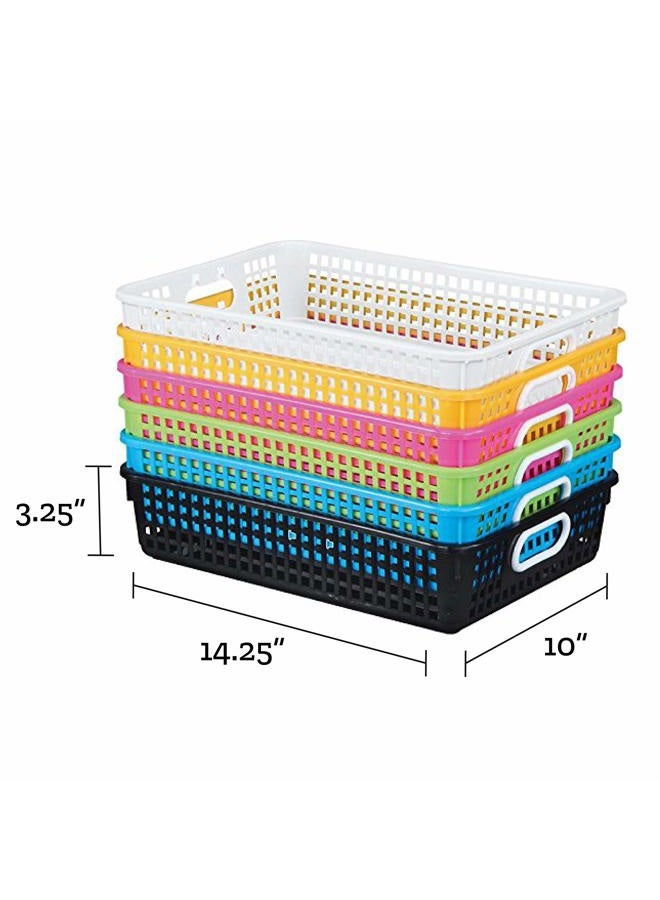 Really Good Stuff Plastic Desktop Paper Storage Baskets for Classroom or Home Use – 14”x10” Plastic Mesh Baskets Keep Papers Crease-Free and Secure – Yellow Basket With White Handles (1 Basket) - Image 3