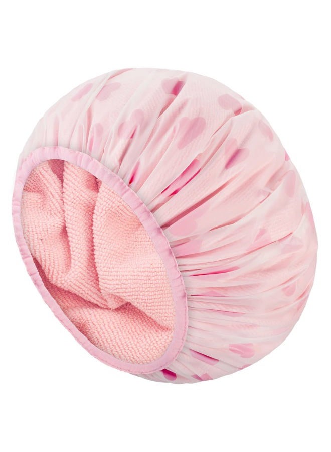 Auban Shower Cap, Shower Cap for Women Terry Cloth Lined EVA Exterior Reusable Double Layer Waterproof, Large Bath Hair Cap, Hotel Travel Essentials Accessories Cleaning Supplies(Pink) - Image 1
