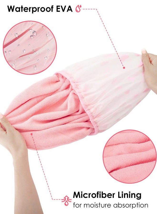 Auban Shower Cap, Shower Cap for Women Terry Cloth Lined EVA Exterior Reusable Double Layer Waterproof, Large Bath Hair Cap, Hotel Travel Essentials Accessories Cleaning Supplies(Pink) - Image 3