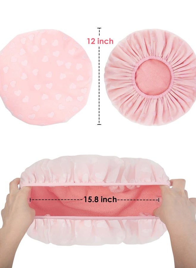 Auban Shower Cap, Shower Cap for Women Terry Cloth Lined EVA Exterior Reusable Double Layer Waterproof, Large Bath Hair Cap, Hotel Travel Essentials Accessories Cleaning Supplies(Pink) - Image 2