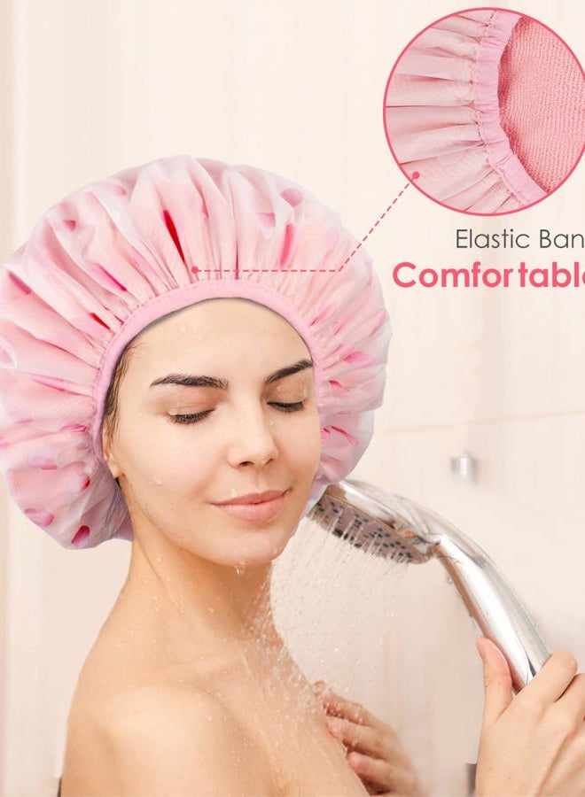 Auban Shower Cap, Shower Cap for Women Terry Cloth Lined EVA Exterior Reusable Double Layer Waterproof, Large Bath Hair Cap, Hotel Travel Essentials Accessories Cleaning Supplies(Pink) - Image 5