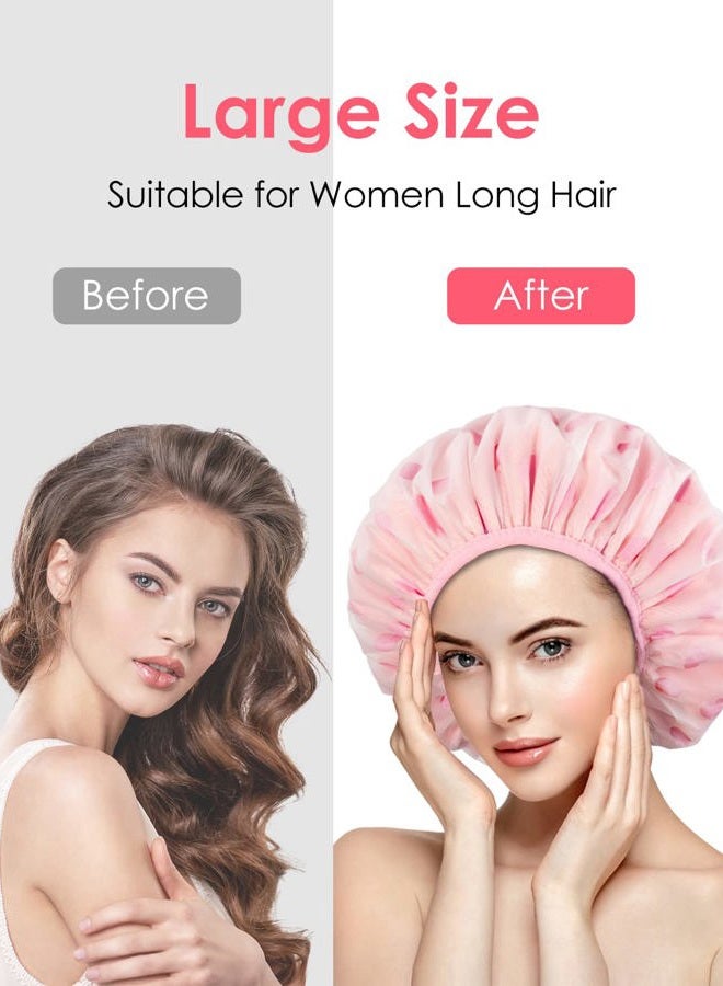 Auban Shower Cap, Shower Cap for Women Terry Cloth Lined EVA Exterior Reusable Double Layer Waterproof, Large Bath Hair Cap, Hotel Travel Essentials Accessories Cleaning Supplies(Pink) - Image 4