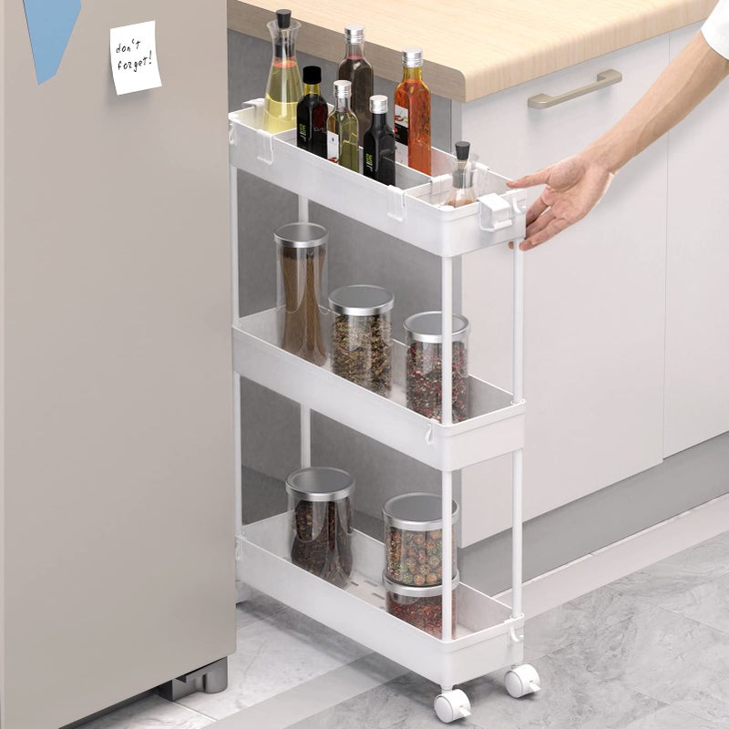 SPACELEAD Slim Storage Cart 3 Tier,Bathroom Organizer Rolling Utility, Mobile Shelving Unit Slide Out for Office, Kitchen, Laundry Room & Narrow Places,White - Image 2