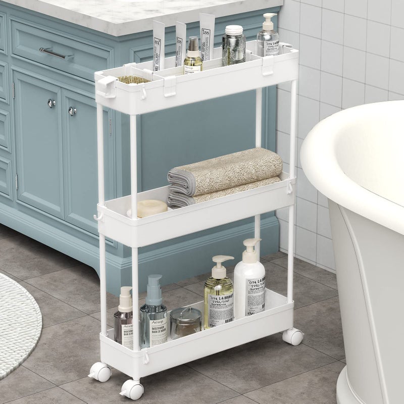 SPACELEAD Slim Storage Cart 3 Tier,Bathroom Organizer Rolling Utility, Mobile Shelving Unit Slide Out for Office, Kitchen, Laundry Room & Narrow Places,White - Image 1