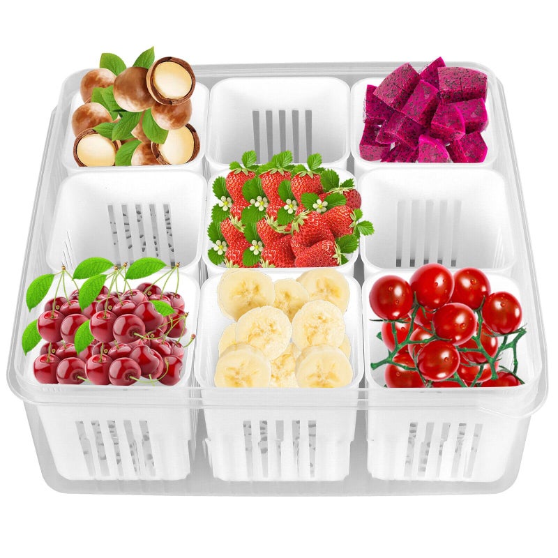 ECVV Plastic Airtight Bulk Food Grade Compartment Storage Box  Spice Container Dispenser  Fridge Organizer with Lid