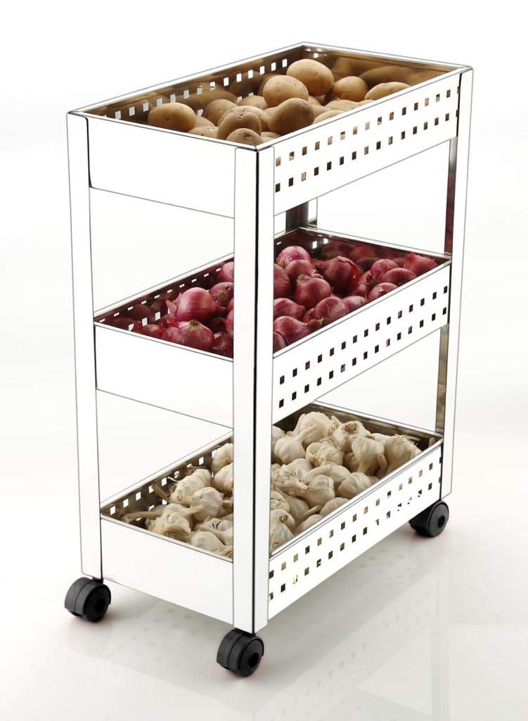 Keepwell Stainless Steel 3Tier MultiFunction Vegetable TrolleyFruit BasketOnion Potato StandKitchen StandKitchen RackStorage Trolley for Home Kitchen - Image 1
