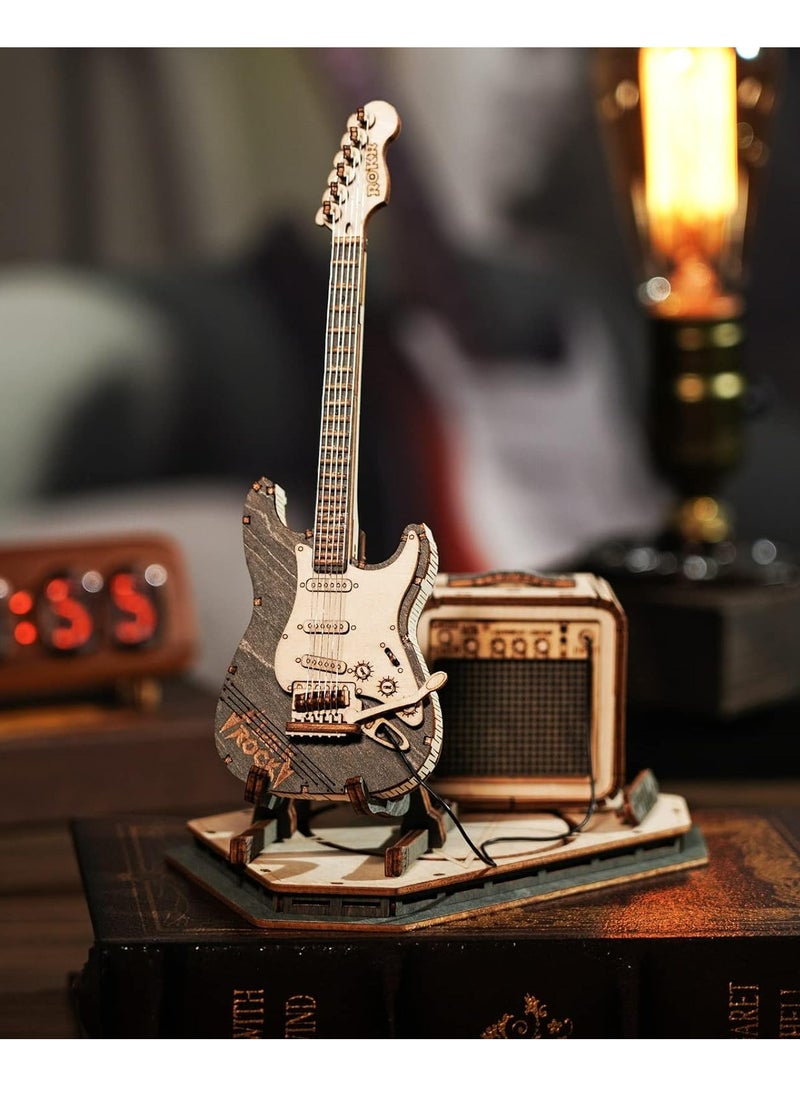 Robotime ROKR Electric Guitar Model 3D Wooden Puzzle DIY music box TG605K,Assembly Brain Teaser 3D Wooden Puzzle DIY Build Model Crafts Kits, Unique Gifts and Home Decor for Teens or Adults  - Image 4
