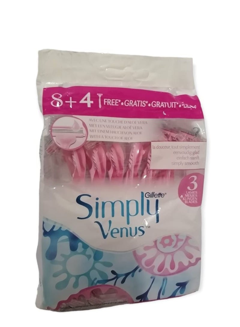 Venus Gillette Simply 3 Women's Razor Pack 8+4 Pieces - Image 1