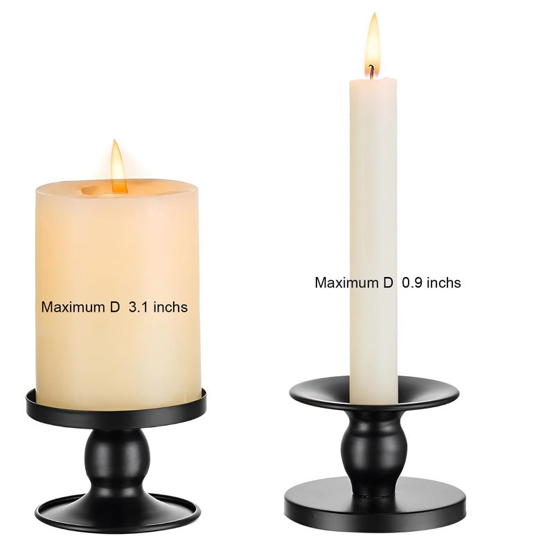 Auerllcy Table Gold Candle Holders â€“ Set of 2 | Reversible Metal Candle Stand for Pillar & Taper Candles | Stylish Tabletop Candle Tray for Home DÃ©cor, Weddings & Special Occasions (Black) - Image 3