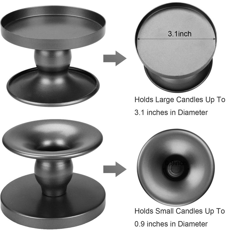 Auerllcy Table Gold Candle Holders â€“ Set of 2 | Reversible Metal Candle Stand for Pillar & Taper Candles | Stylish Tabletop Candle Tray for Home DÃ©cor, Weddings & Special Occasions (Black) - Image 2