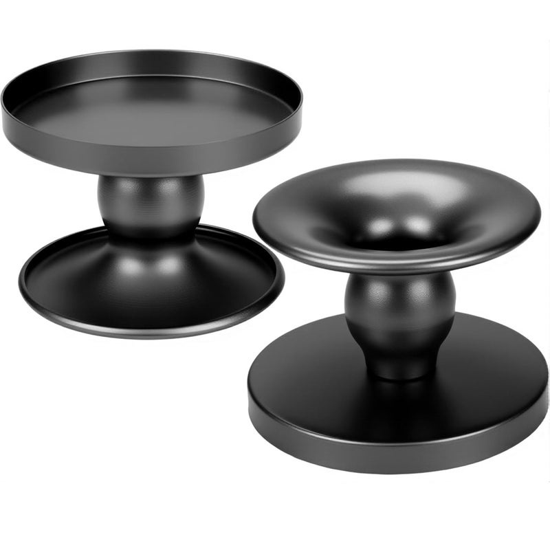Auerllcy Table Gold Candle Holders â€“ Set of 2 | Reversible Metal Candle Stand for Pillar & Taper Candles | Stylish Tabletop Candle Tray for Home DÃ©cor, Weddings & Special Occasions (Black) - Image 1