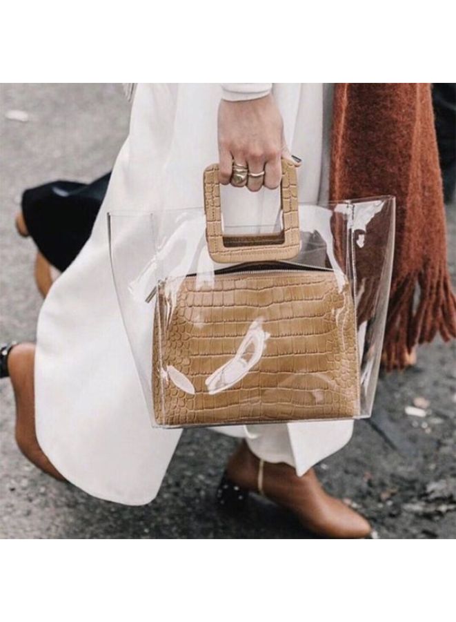Transparent Brown Leather Bag for Women - Stay Fashionable While Keeping Your Belongings Organized, Brown - Image 2