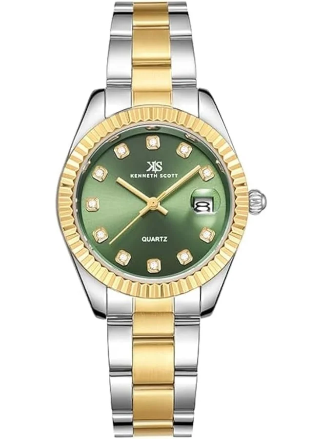 KENNETH SCOTT Women'S Sl28 Movement Watch, Analog Display And Solid Stainless Steel Strap - K23546-Tbtg, Two Tone Gold