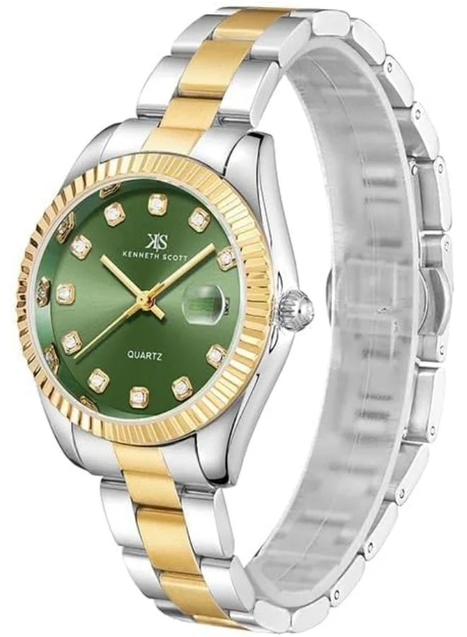 KENNETH SCOTT Women'S Sl28 Movement Watch, Analog Display And Solid Stainless Steel Strap - K23546-Tbtg, Two Tone Gold