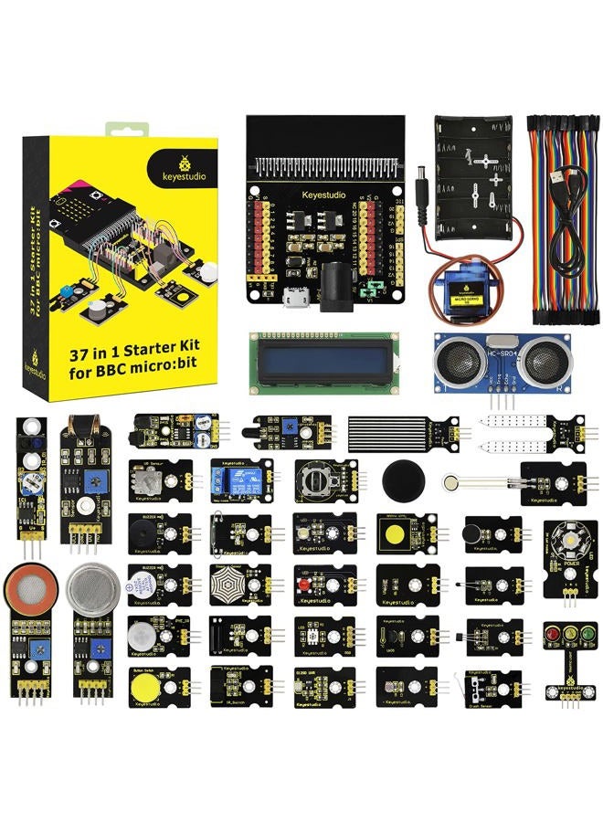 Keyestudio مجموعة بدء تشغيل BBC Micro:bit متوافقة مع Microbit V1 و V2 (باستثناء لوحة Microbit) مع 37 وحدة استشعار، دليل PDF، هدايا برمجة ملحقات للمبتدئين لتعلم الإلكترونيات - Image 1