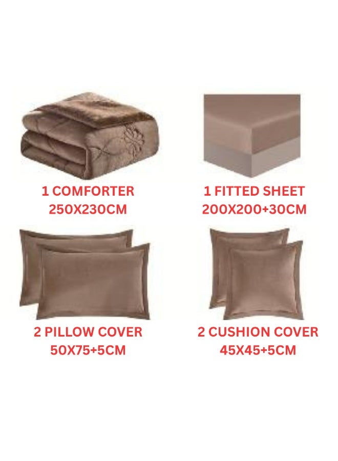 سمارت هوم مفرش سرير شتوي نفرين وجهين (وجه مخمل ووجه فرو) - مفرش بحشوة – طقم لحاف 6 قطع فاخر مزدوج كامل يشمل مفرش بحشوة 250×230 سم + واقي مرتبة مطاط 200×200+30 سم + 2 كيس مخدة 50×75+5 سم + 2 كيس وسادة مربعة 45×45+5 سم – مفارش نوم أنيقة فندقية ناعمة ودافئة للغرفة - Image 5