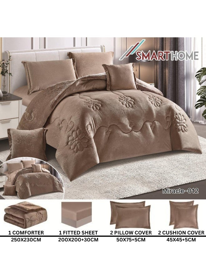 سمارت هوم مفرش سرير شتوي نفرين وجهين (وجه مخمل ووجه فرو) - مفرش بحشوة – طقم لحاف 6 قطع فاخر مزدوج كامل يشمل مفرش بحشوة 250×230 سم + واقي مرتبة مطاط 200×200+30 سم + 2 كيس مخدة 50×75+5 سم + 2 كيس وسادة مربعة 45×45+5 سم – مفارش نوم أنيقة فندقية ناعمة ودافئة للغرفة - Image 3