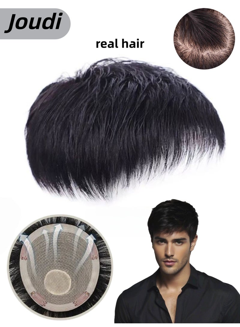 Joudi Nature Black Short Men Topper Wig 100% Real Human Hair Toupee Clip for Male Guy Daily Wear - Image 1