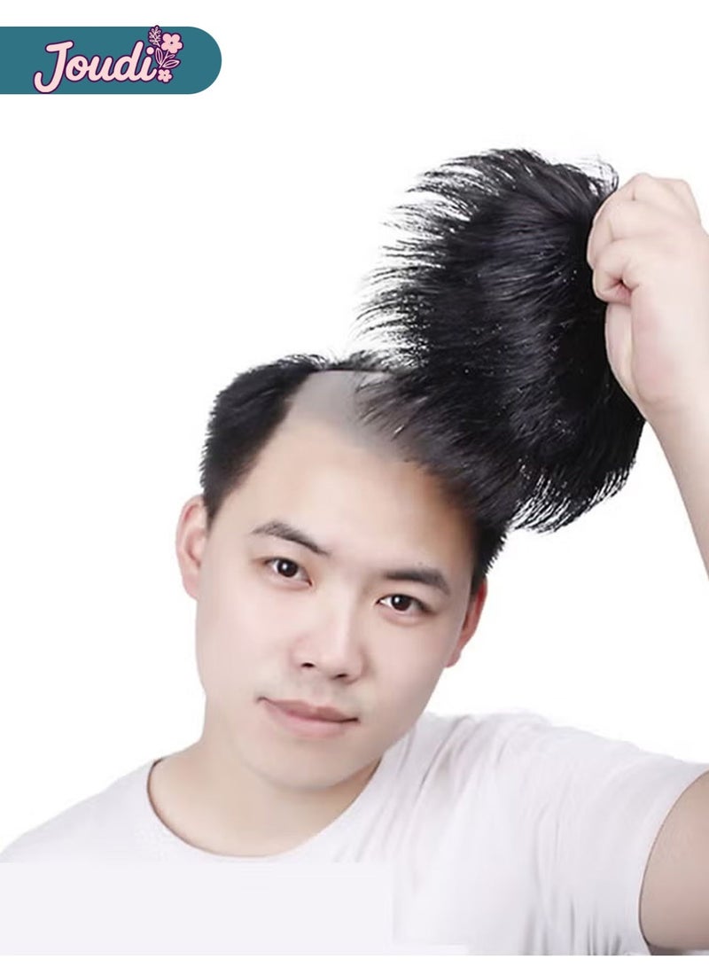 Joudi Nature Black Short Men Topper Wig 100% Real Human Hair Toupee Clip for Male Guy Daily Wear - Image 5