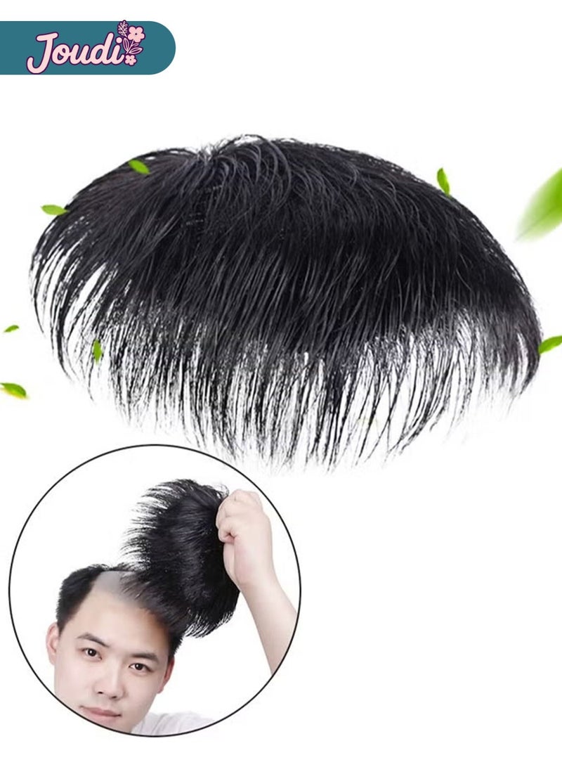 Joudi Nature Black Short Men Topper Wig 100% Real Human Hair Toupee Clip for Male Guy Daily Wear - Image 4