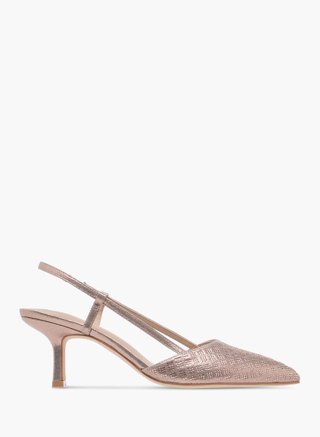 Flora Bella By Shoexpress Women Textured Slingback Sandals with Kitten Heels  - Image 3
