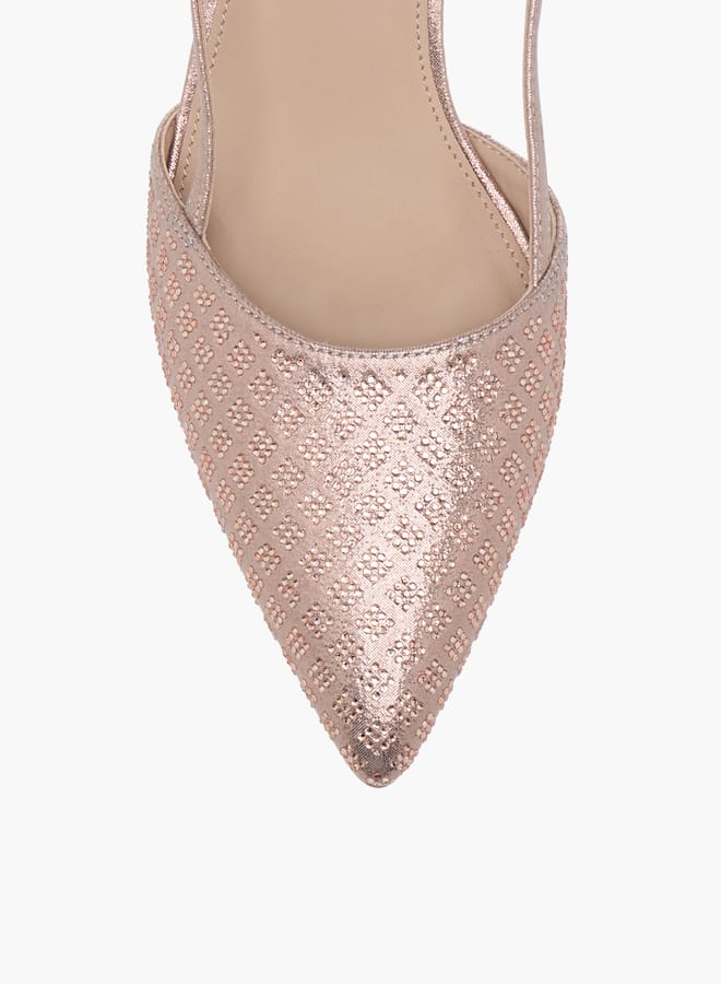 Flora Bella By Shoexpress Women Textured Slingback Sandals with Kitten Heels  - Image 4