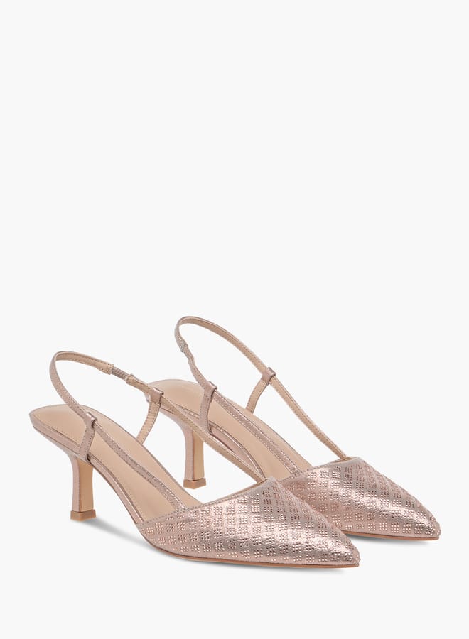 Flora Bella By Shoexpress Women Textured Slingback Sandals with Kitten Heels  - Image 1