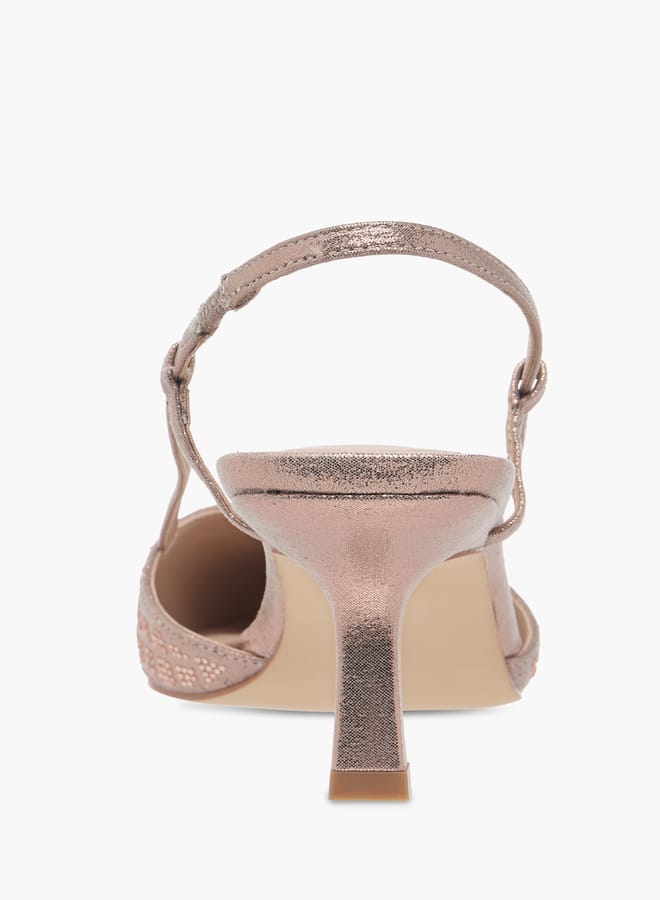 Flora Bella By Shoexpress Women Textured Slingback Sandals with Kitten Heels  - Image 5