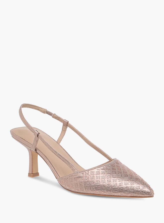 Flora Bella By Shoexpress Women Textured Slingback Sandals with Kitten Heels  - Image 2