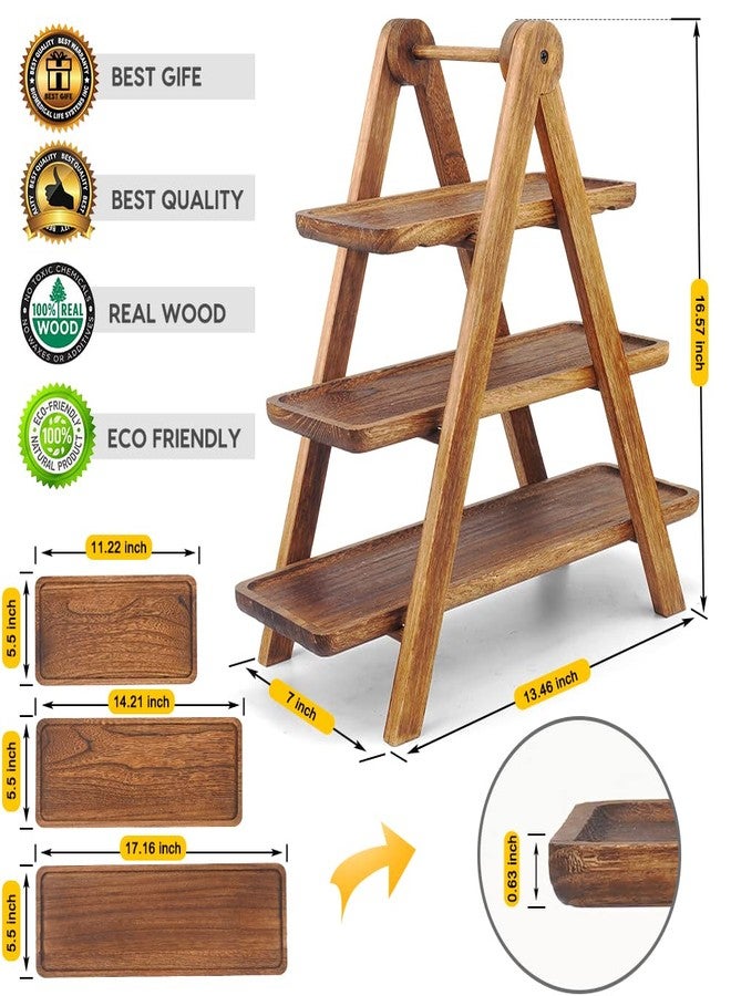 Manspdier Extra Large Wood 3 Tier Serving Tray Three Tiered Cupcake Stand, Rectangle Serving Platter Wooden Farmhouse Tiered Tray, Party Serving Brown Decorative Tray Decor - Image 4