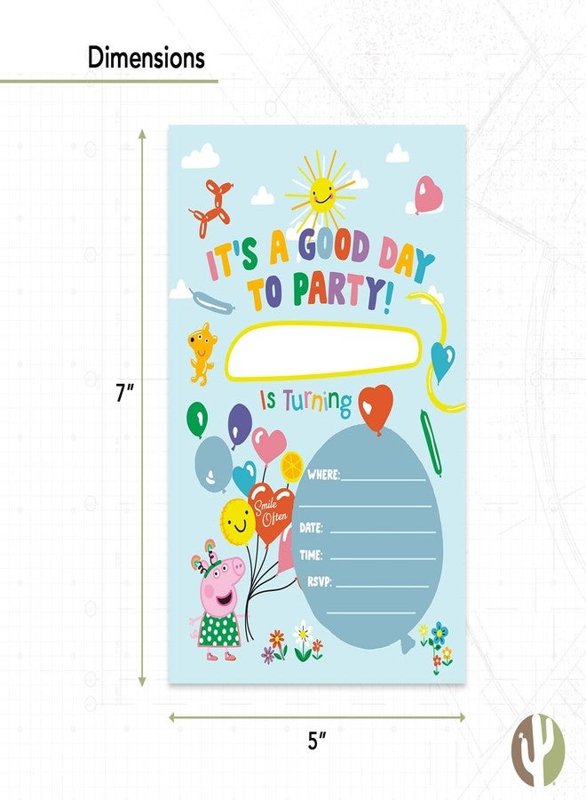 ديزرت كاكتوس بطاقات دعوة عيد ميلاد سعيد بتصميم صبار صحراوي لشخصية بيبا بيج، ١٠ بطاقات مع أظرف، لحفلات الأولاد والبنات والأطفال (النمط د) - Image 3