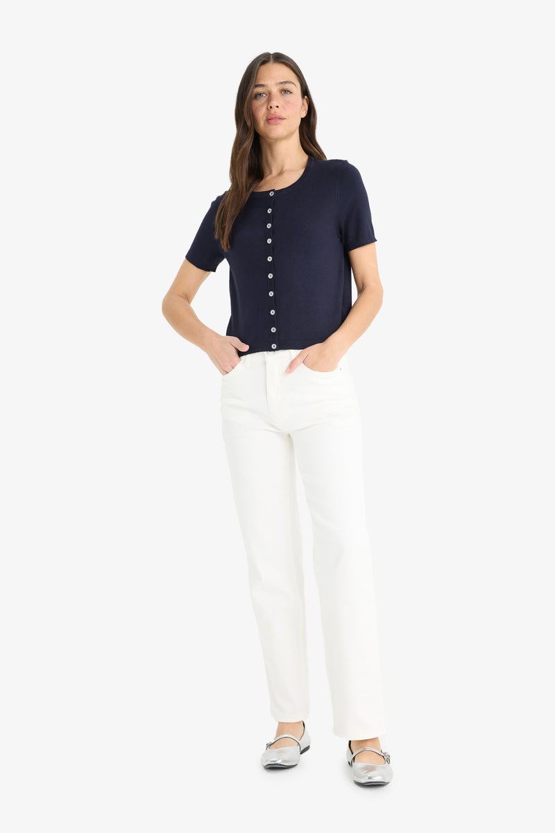 DeFacto Blue Woman Regular Fit Crew Neck Cardigan Casual - Image 2