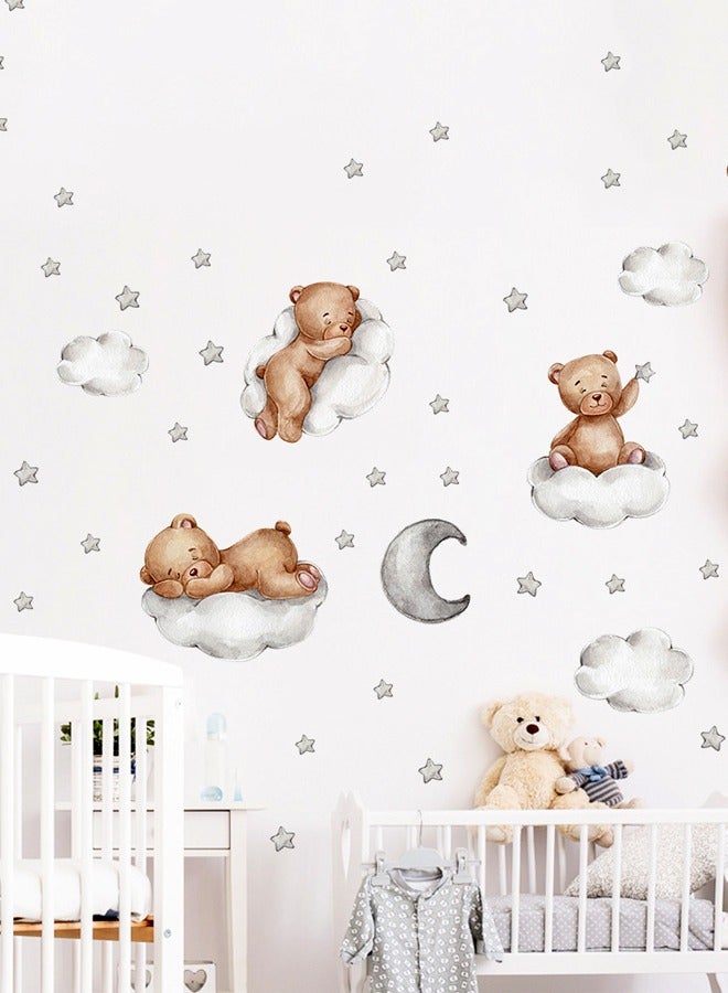 Cartoon Bear Clouds Moon Children's Bedroom Home Wall Decoration Wall Stickers - Image 5