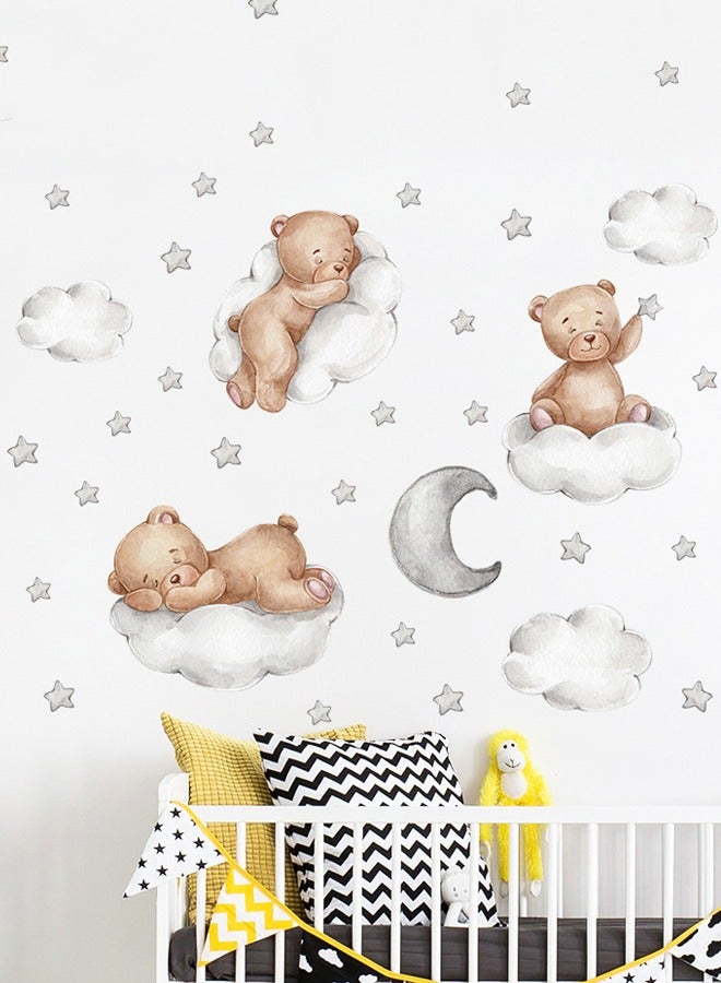 Cartoon Bear Clouds Moon Children's Bedroom Home Wall Decoration Wall Stickers - Image 1