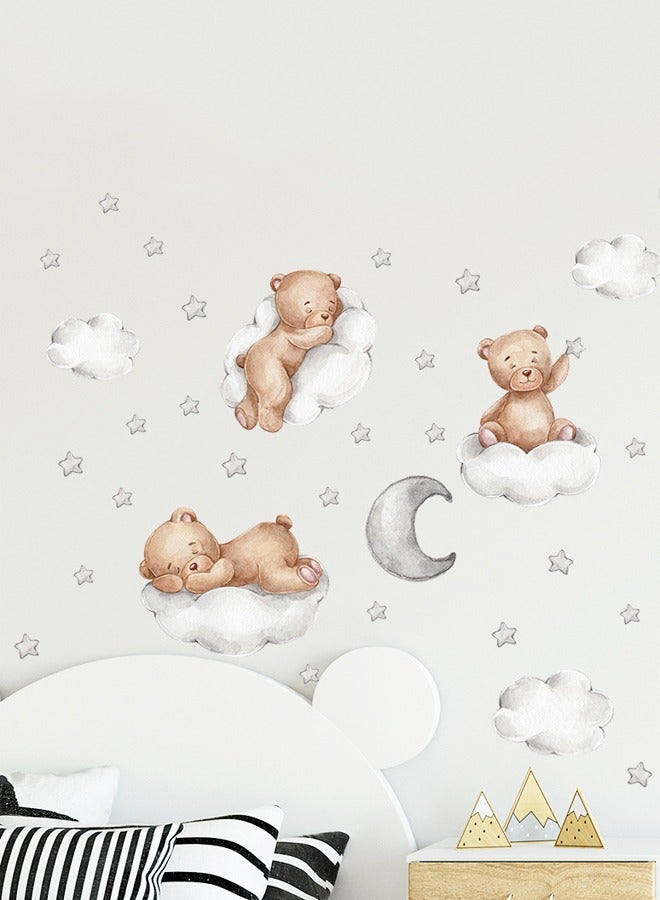 Cartoon Bear Clouds Moon Children's Bedroom Home Wall Decoration Wall Stickers - Image 4