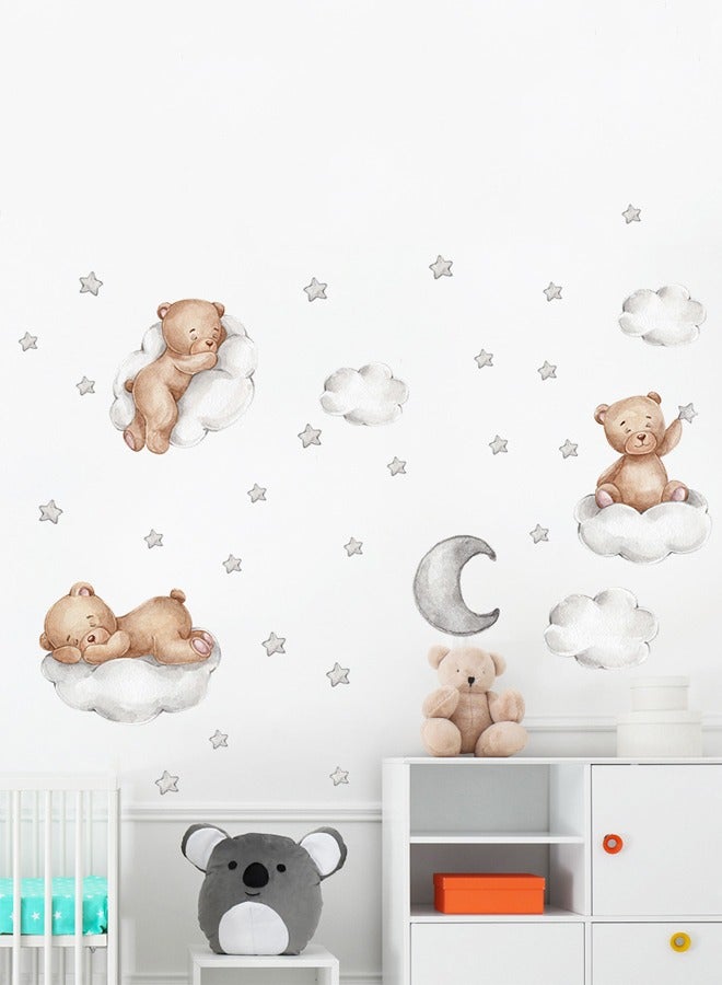 Cartoon Bear Clouds Moon Children's Bedroom Home Wall Decoration Wall Stickers - Image 2