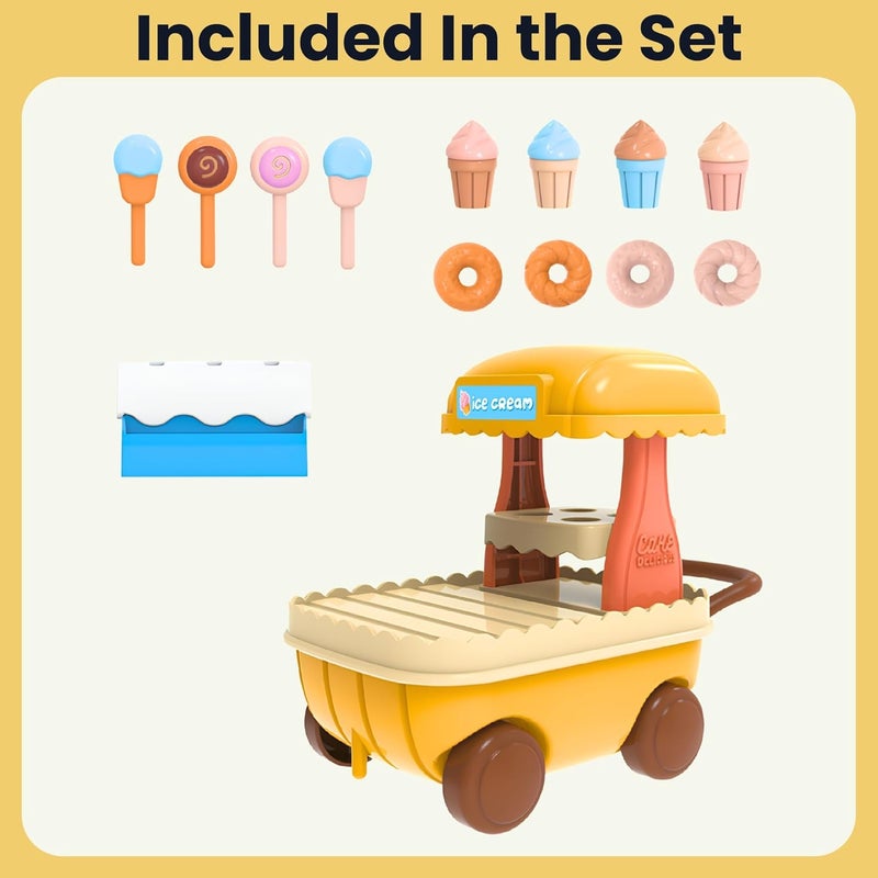 OLEOCA Family Dessert Ice Cream Cart Dollhouse Playset with Accessories Included - Image 3