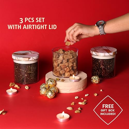 SELVEL Geometric Design Airtight Kitchen Storage Containers – Multiple Sets & Sizes (Ceramica, 600 ML) - Image 3