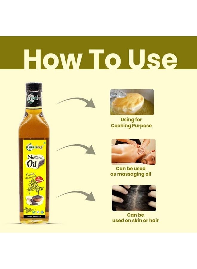 nutriorg Cold Pressed 100% Organic Mustard Oil 1 L ; Natural Filtration For Nutrients Retention ; Essential Cooking Purpose ; Unrefined ; Can Be Used For Hair & Skin  - Image 4