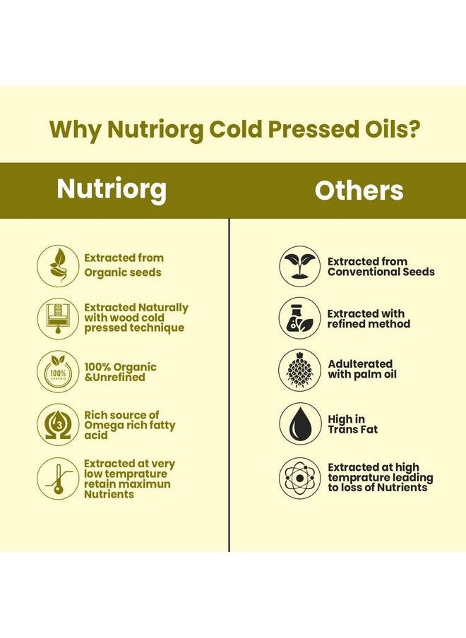 nutriorg Cold Pressed 100% Organic Mustard Oil 1 L ; Natural Filtration For Nutrients Retention ; Essential Cooking Purpose ; Unrefined ; Can Be Used For Hair & Skin  - Image 5